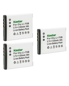 Kastar Li-70B Battery 3-Pack Replacement for Olympus Li-70B Li70B Battery, Olympus Li-70C Li70C Charger, Olympus VR-120, VR-130, VR-140, VR-145, X-940, X-990 Camera