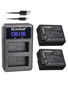 Kastar 2-Pack DMW-BLC12 Battery and LED2 USB Charger Compatible with Panasonic DMW-BLC12 DMW-BLC12E DMW-BLC12GK DMW-BLC12PP Battery, Panasonic DE-A79 DE-A79B Charger,