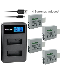 Kastar Battery 4 Pack and LCD Dual Charger for Eken PG1050 & Eken H8 Eken H8 Pro H8R Eken H9 Eken H9R EKO Full HD 1080p WiFi EKO HD 720p EKO Ultra HD 4K WiFi Evolveo MiniDVR DV Evolveo Sportcam A8