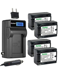 Kastar 4-Pack VW-VBT190 Battery and LCD AC Charger Compatible with Panasonic VW-VBT190, VW-ACT190, VW-VBT380, VW-ACT380 Battery, HC-WXF990M, HC-WXF991, HC-WXF991K, HC-WXF1, HC-WXF1K, VXF-999 Camera