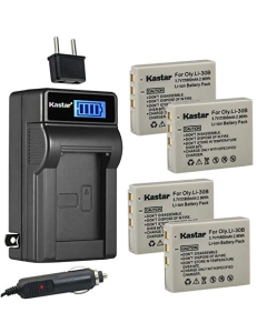 Kastar 4-Pack Li-30B Battery and LCD AC Charger Compatible with Olympus Li-30B Battery, Olympus Li-30C Charger, Olympus Stylus Verve Digital, Stylus Verve Digital S, µ-Mini Digital, µ-Mini Digital S