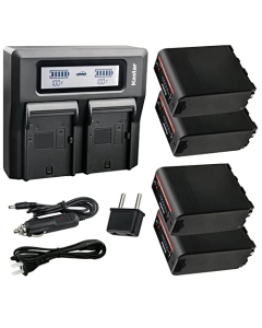 Kastar 4 Pack Battery and LCD Dual Fast Charger Replacement for NP-F990 Pro NP-F970 Sony NP-F330 NP-F550 NP-F570 NP-F730 NP-F750 NP-F770 NP-F930 NP-F950 NP-F960 NP-F970NP-F970PRO NP-F990