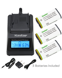 Kastar Ultra Fast Charger(3X faster) Kit and Battery (3-Pack) for Kodak KLIC-8000, K8000 work with Kodak Z1012 IS, Z1015 IS, Z1085 IS, Z1485 IS, Z612, Z712 IS, Z812 IS, Z8612 IS Cameras [Over 3x faster than a normal charger with portable USB charge functi