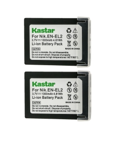 Kastar 2-Pack EN-EL2 Battery 3.7V 1300mAh Replacement for Nikon EN-EL2 ENEL2 EL2 Battery, Nikon MH-60 Charger, Nikon Coolpix 2500, Nikon Coolpix 3500, Nikon Coolpix SQ500 Digital Cameras