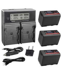 Kastar 3-Pack BP-950GPro Battery and AC LCD Dual Fast Charger Compatible with Canon GL1 GL-1 DM-GL1 GL2 GL-2 DM-GL2 MV1 MV10 MV10i MV20 MV20i MV100 MV100i MV200 MV200i Optura Optura Pi Ultura Camera