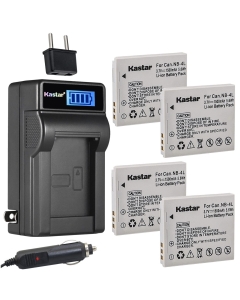 Kastar 4-Pack NB-4L Battery and LCD AC Charger Compatible with Canon PowerShot SD630, PowerShot SD750, PowerShot SD780 is, PowerShot SD940 is, PowerShot SD960 is, PowerShot SD970 is, PowerShot SD1000