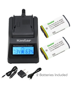 Kastar Ultra Fast Charger(3X faster) Kit and Battery (2-Pack) for Kodak KLIC-8000, K8000 work with Kodak Z1012 IS, Z1015 IS, Z1085 IS, Z1485 IS, Z612, Z712 IS, Z812 IS, Z8612 IS Cameras [Over 3x faster than a normal charger with portable USB charge functi