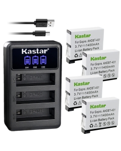 Kastar 4 Pack Battery and LCD Triple USB Charger Compatible with Gopro AHDBT-401 Action Sport Camera, AHBBP-401 Sport Camera, HD HERO4 Black & Silver, HD Hero 4 Black & Silver Action Sport Camera