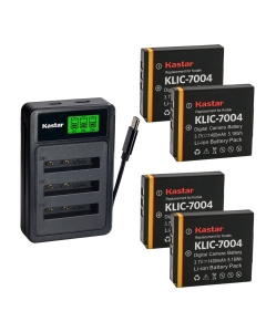 Kastar 4-Pack Battery with LZD3 USB Triple Charger Compatible with Kodak KLIC-7004, EasyShare M1033 M1093 M2008 V1073 V1233 V1253 V1273, PlaySport PlayTouch Zi8 Zi10 Zi12 Zx3 Cameras