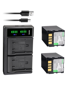 Kastar 2-Pack Battery + LTD2 Dual USB Charger Compatible with JVC GR-D366 GR-D366EK GR-D366US GR-D368 GR-D368EF GR-D368US GR-D370 GR-D370AA GR-D370AC GR-D370AH GR-D370E GR-D370EK GR-D370EX GR-D370EY