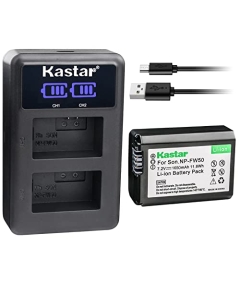 Kastar 1-Pack NP-FW50 Battery and LED2 USB Charger Compatible with Sony NP-FW50, W Series Battery, Sony BC-VW1, BC-TRW Charger, VG-C1EM, VG-C2EM Grip, Sony ZV-E10, Alpha a6500, a6300, a6000 Camera