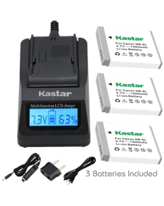 Kastar Fast Charger Kit and Battery (3-Pack) for NB-6L CB-2LY and Canon PowerShot D20 S90 S95 S120 SD980 is SD1300 is SD4000 is SX170 is SX240 HS SX260 HS SX280 HS SX510 HS SX600 HS SX700 HS Cameras