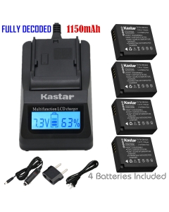 Kastar Ultra Fast Charger(3X faster) Kit and Battery (4-Pack) for Panasonic DMW-BLE9, DMW-BLE9E, DMW-BLE9PP, DMW-BLG10 work with Panasonic Lumix DMC-GF3, DMC-GF5, DMC-GF6, DMC-GX7, DMC-LX100 Cameras [Over 3x faster than a normal charger with portable USB 