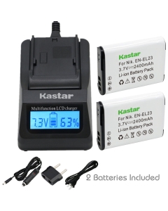 Kastar Ultra Fast Charger and Battery (2-Pack) for Nik EN-EL23, MH-67 Work with Nik Coolpix P600, S810c Digital Cameras