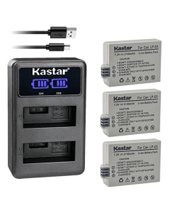 Kastar 3-Pack LP-E5 Battery and LED2 USB Charger Compatible with Canon LP-E5 LPE5 Battery, Canon LC-E5, LC-E5C, LC-E5E Charger, Canon EOS Kiss F, EOS Kiss X2, EOS Kiss X3 Camera