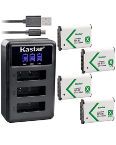 Kastar 4 Pack NP-BX1 Battery and LCD Triple USB Charger Compatible with Sony NP-BX1, Type X, X-Series Rechargeable Battery Pack, Sony BC-CSX, BC-CSXB, BC-TRX, Acc-TRBX Charger, Shooting Grip VCT-SGR1