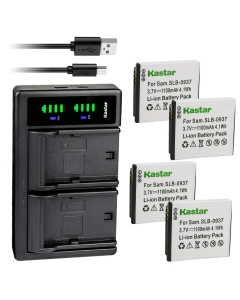 Kastar 4-Pack Battery and LTD2 USB Charger Replacement for Samsung SLB-0937 Battery, SAC-47 Charger, CL5, CL50, CL80, I8, Digimax L730, L735, L830, NV4, NV33, ST10 Camera (4.2V, 1A(x1) 0.5A(x2))