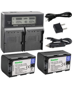 Kastar LCD Dual Smart Fast Charger & Battery (2 Pack) for JVC SSL-JVC50 and JVC GY-HMQ10, GY-LS300, GY-HM200, GY-HM600, GY-HM600E, GY-HM600EC, GY-HM650 GY-HM250