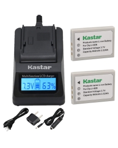 Kastar Fast Charger and Battery 2-Pack for Olympus Li-80B Li-80C and Konica Minolta NP-900, BENQ DC C500 DC E43 DC E53 DC E53 DC E63 DC E720, AGFA 4Ti Aosta DA 4092 DA 5091 DA 5092 DA 5094, Avant S4