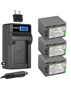 Kastar 3-Pack NP-FP90 NP-FP91 Battery and LCD AC Charger Compatible with Sony DCR-SR70, DCR-SR80, DCR-SR90, DCR-SR100, HDR-HC3, HDR-HC3E, DCR-DVD103, DCR-DVD105, DCR-DVD202, DCR-DVD203, DCR-DVD205