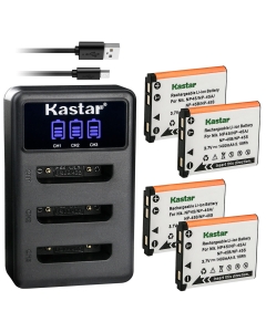 Kastar 4 Pack Battery and LCD Triple USB Charger Compatible with Fujifilm NP-45 NP-45A NP-45B NP-45S, Fujifilm BC-45 BC-45B, Fujifilm FinePix J10 J12 J15 J15fd J20 J25 J26 J27 J28 J29 J30 J32 J35 J38