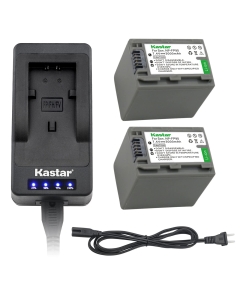 Kastar LED Super Fast Charger + 2-Pack Battery Replacement for Sony NP-FP91 NP-FP90 DCR-DCR-DVD405 DCR-DVD505 DCR-DVD602 DCR-DVD605 DCR-DVD653 DCR-DVD703 DCR-DVD705 DCR-DVD755 DCR-DVD803 DCR-DVD92