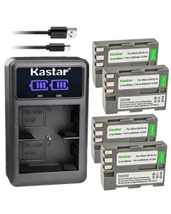 Kastar 4-Pack EN-EL3E Battery and LED2 USB Charger Compatible with Nikon EN-EL3e, EN-EL3a, EN-EL3 Battery, Nikon MH-18, MH-18a, MH-19 Charger, Nikon MB-D10, MB-D80 Battery Grip