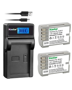 Kastar Battery (X2) & Slim LCD Charger for Olympus BLM-5, PS-BLM5 and Olympus C-8080, C-7070, C-5060, E1, E3, E5, E300, E330, E500, E510, E520 Digital Camera