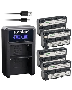 Kastar 4-Pack NP-F570 Battery and LED2 USB Charger Compatible with GVM TL15RS S200 GVM-5W GVM-BD-60D GVM-BD-100D LED480 LED520 LED672 LED896 GVM 800D GVM 480LS 520LS 520S 672S T20R LED Video Light