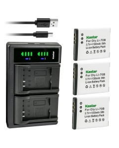 Kastar 3-Pack Battery and LTD2 USB Charger Compatible with Olympus Li-70B Li70B Battery, Olympus Li-70C Li70C Charger, Olympus D-700, D-705, D-710, D-715, D-745, FE-4020, FE-4040, FE-5040 Camera