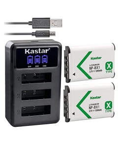 Kastar 2 Pack NP-BX1 Battery and LCD Triple USB Charger Compatible with Sony HDR-PJ240E, HDR-PJ270, HDR-PJ270E, HDR-PJ405, HDR-PJ410, HDR-PJ440, ZV-1 Vlogging Camera, ZV-1F Vlogging Camera