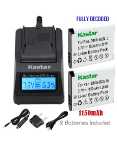 Kastar Ultra Fast Charger(3X faster) Kit and Battery (2-Pack) for Panasonic DMW-BCN10, DMW-BCN10E, DMW-BCN10PP work for Panasonic Lumix DMC-LF1, Lumix DMC-LF1K, Lumix DMC-LF1W Digital Cameras [Over 3x faster than a normal charger with portable USB charge 