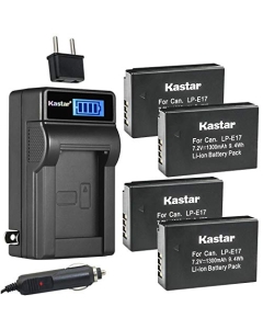 Kastar 4-Pack LP-E17 Battery and LCD AC Charger Compatible with Canon LP-E17 LPE17 9967B02 LC-E17 LC-E17E, Canon EOS 77D, EOS 750D, EOS 760D, EOS 800D, EOS 8000D, EOS RP Mirrorless Digital Cameras