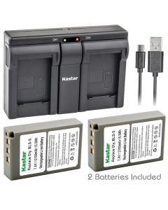 Kastar BLS5 2X Battery + USB Dual Charger for Olympus BLS-5 PS-BLS5 Olympus OM-D E-400 E-410 E-420 E-450 E-600 E-620 E-P1 E-P2 E-P3 E-PL1 E-PL2 E-PLE15 E-PM1 E-PM2 E-M10 E-PL6 E-PL5 Stylus 1 Camera