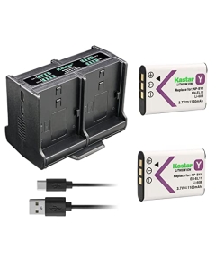 Kastar 2-Pack Battery and Quadruple Charger Compatible with Sony NP-BY1 Battery, Sony HDR-AZ1VR Waterproof Action Cam Mini, Action Cam Mini HDR-AZ1VB, Sony Mini HDR-AZ1 Splashproof Action HD Camera