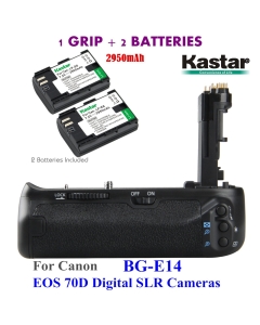 Kastar Pro Multi-Power Vertical Battery Grip (Replacement for BG-E14) + 2X LP-E6 Replacement Batteries for EOS 70D Digital SLR Camera