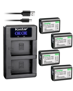 Kastar USB LCD Dual Charger and 4 Pack Battery for Sony NP-FW50, BC-VW1, BC-TRW, NEX-3, NEX-3N, NEX-5, NEX-5N, NEX-5R, NEX-5T, ILCE-7SM2 Alpha 7S II a7S II, ILCE-QX1, ILCE-QX1L, ILCE-6300 Alpha a6300