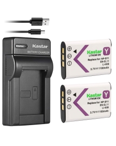 Kastar Battery (X2) & Ultra Slim Charger for NP-BY1 EN-EL11 LI-60B DLI-78 DB-L70 DB-80 and Sony Action Cam Mini HDR-AZ1 Nikon Coolpix S550 S560 Olympus FE-370 Optio L50 M50 M60 S1 V20 W60 W80