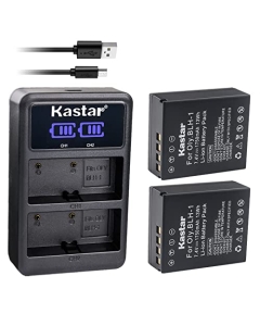 Kastar 2-Pack BLH-1 Battery and LED2 USB Charger Compatible with Olympus BLH-1, BLH1, BLH-01, PS-BLH1 Battery, Olympus BCH-1 BCH1 Charger, Olympus HLD-9 Power Battery Grip