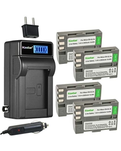 Kastar 4-Pack EN-EL3e Battery and LCD AC Charger Compatible with Nikon EN-EL3e, Nikon EN-EL3a, Nikon EN-EL3 Battery, Nikon MH-18, Nikon MH-18a, Nikon MH-19 Charger, Nikon D90 Digital SLR Camera