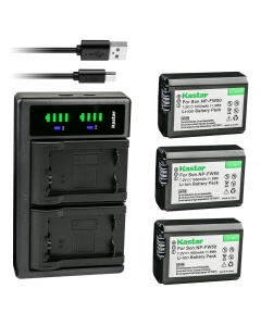 Kastar 3-Pack NP-FW50 Battery and LTD2 USB Charger Replacement for Sony Alpha α6300, a6300, ILCE-6400, Alpha α6400, a6400, ILCE-6500, Alpha α6500, a6500, ILCE-7, Alpha 7, α7, a7
