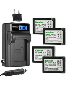 Kastar 4-Pack EN-EL2 Battery & LCD AC Charger Kit, Compatible with Nikon EN-EL2, MH-60, Coolpix 2500, 3500, SQ Digital Cameras