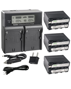 Kastar 3-Pack NP-F970 Battery and CH04 Dual Fast Charger Compatible with Sony HVR-Z5 HVR-Z7 HVR-AU1 HXR-MC1500 HXR-MC2000 HXR-MC2500 HXR-NX100 HXR-NX3 HXR-NX5 HXR-NX5R MPK-DVF4 MVC-CD1000 Camera