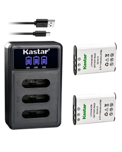 Kastar 2 Pack Battery and LCD Triple USB Charger Compatible with Olympus Li-60B Battery, Li-60C Charger, Camedia FE-370 Camera, Sanyo DB-L70 Battery, DB-L70 Charger, Xacti DMX-E10 VPC-E10 Camera