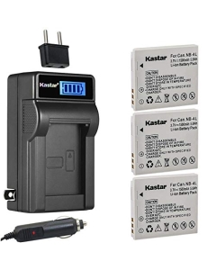 Kastar 3-Pack NB-4L Battery and LCD AC Charger Compatible with Canon IXY Digital 70, IXY Digital 80, IXY Digital 90, IXY Digital L3, IXY Digital L4, IXY Digital Wireless, Digital IXUS i Zoom Cameras