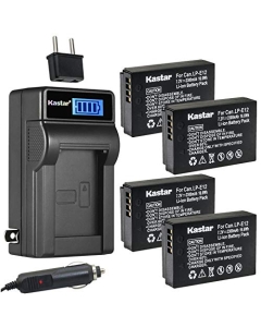 Kastar 4-Pack LP-E12 Battery and LCD AC Charger Compatible with Canon LP-E12 LPE12 Battery, Canon LC-E12 LC-E12E Charger, Canon EOS 100D, EOS M, EOS M2, EOS M10, EOS M50 Digital Cameras