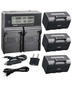 Kastar Battery 3 Pack and LCD Dual Fast Charger for Topcon BT-60Q BT-61Q BT-62Q BT-65Q BT-66Q GMS-2 Topcon BC-30 BC-30D BT-30 and Topcon Total Stations GTS-900A GPT 9000 GPT-9000A Robotic