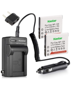Kastar Battery (X2) & Travel Charger Kit for Cas NP-120, NP120, CNP120 and Cas Exilim EX-S200 EX-S300 EX-Z31 EX-Z680 EX-Z690 EX-ZS10 EX-ZS12 EX-ZS15 EX-ZS20 EX-ZS26 EX-ZS30 Digital Camera