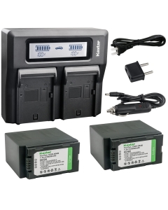 Kastar Fast Dual LCD Charger + 2X Battery for Panasonic CGA-D54 VW-VBD55 and AG-DVX102 AG-HPX170 AG-HPX250 AG-HPX255 AG-HVX200 AJ-PCS060G NV-MX5 NV-MX350 NV-MX500 NV-MX1000 NV-MX2500 NV-MX5000