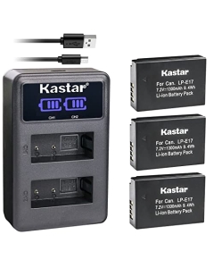 Kastar 3-Pack LP-E17 Battery and LED2 USB Charger Compatible with Canon EOS Rebel T6i, Rebel T6s, EOS Rebel T7i, EOS Rebel T8i, EOS M3, EOS M5, EOS M6, EOS M6 Mark II, EOS R10, EOS 77D, 200D Camera